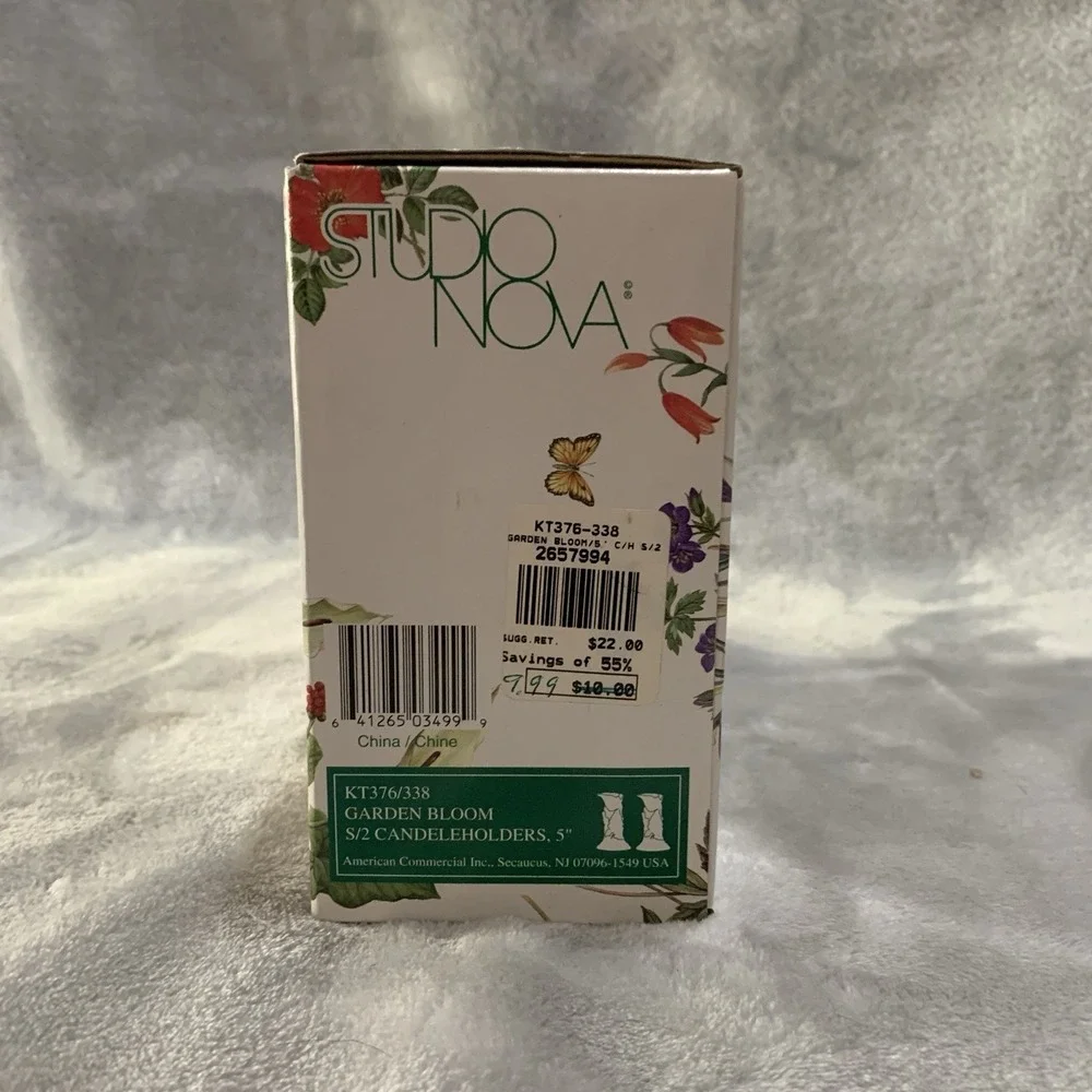 Studio Nova Garden Bloom Ceramic Candlesticks 2 Raspberry Berry Leaf Design‎